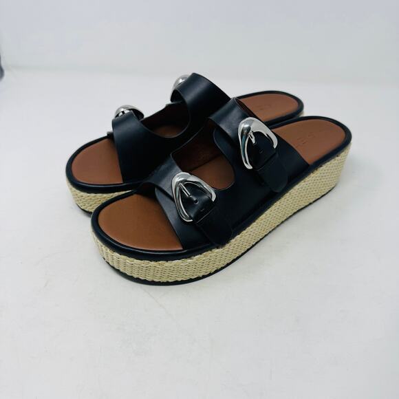 Aerosoles Women’s Size 10 Black Buckle Platform Sandals Espadrille Wedge Slides - Picture 1 of 14